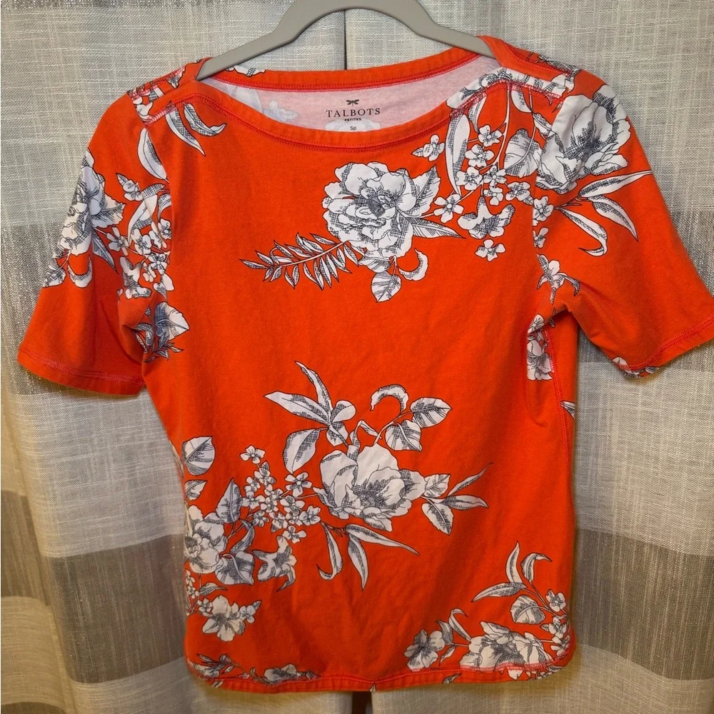 Talbots Orange Floral Short Sleeve Top - Picture 4 of 5